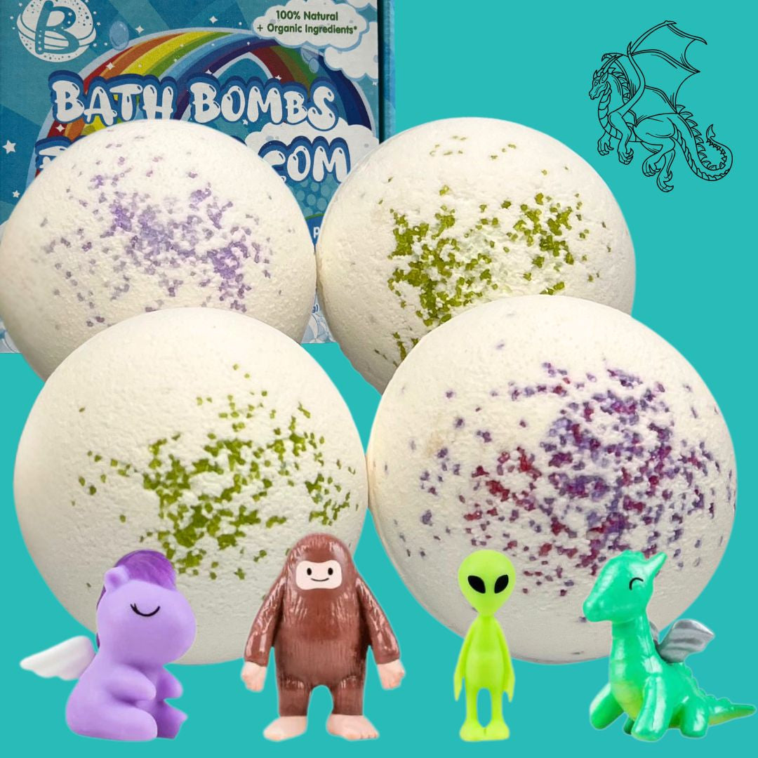 All-Natural Jumbo Bath Bombs for Kids with Surprise Mythical Creature Toys Inside