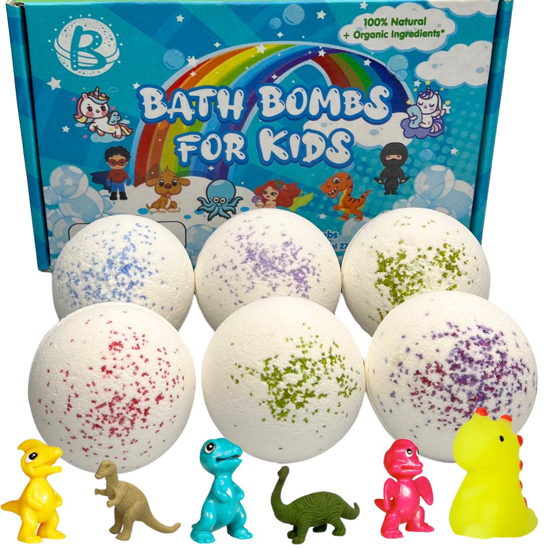 all natural bath bombs with dinosaur surprises inside