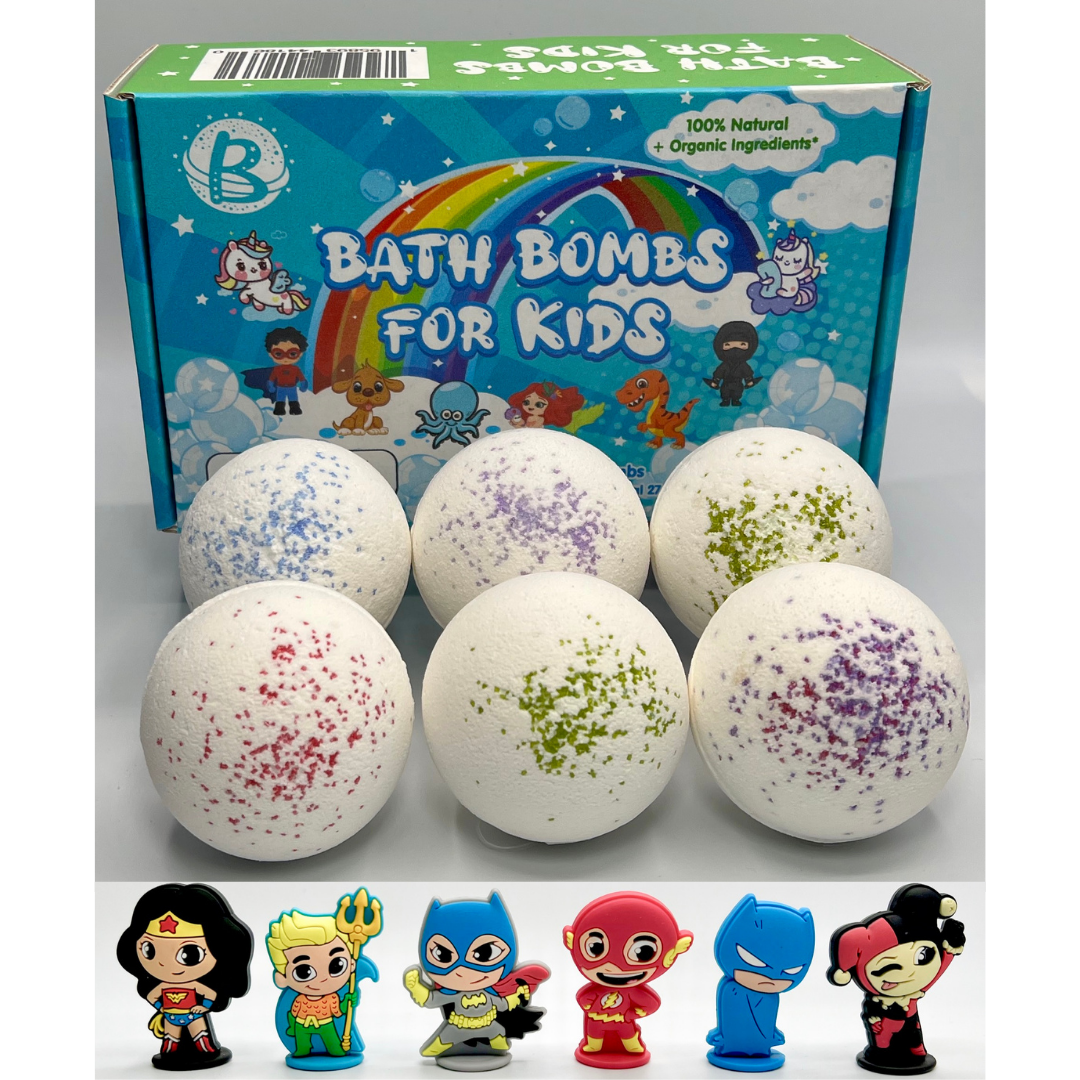 all-natural bath bombs for kids with DC Comics superhero surprise hidden inside