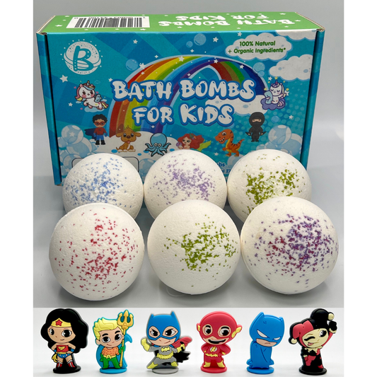 all-natural bath bombs for kids with DC Comics superhero surprise hidden inside