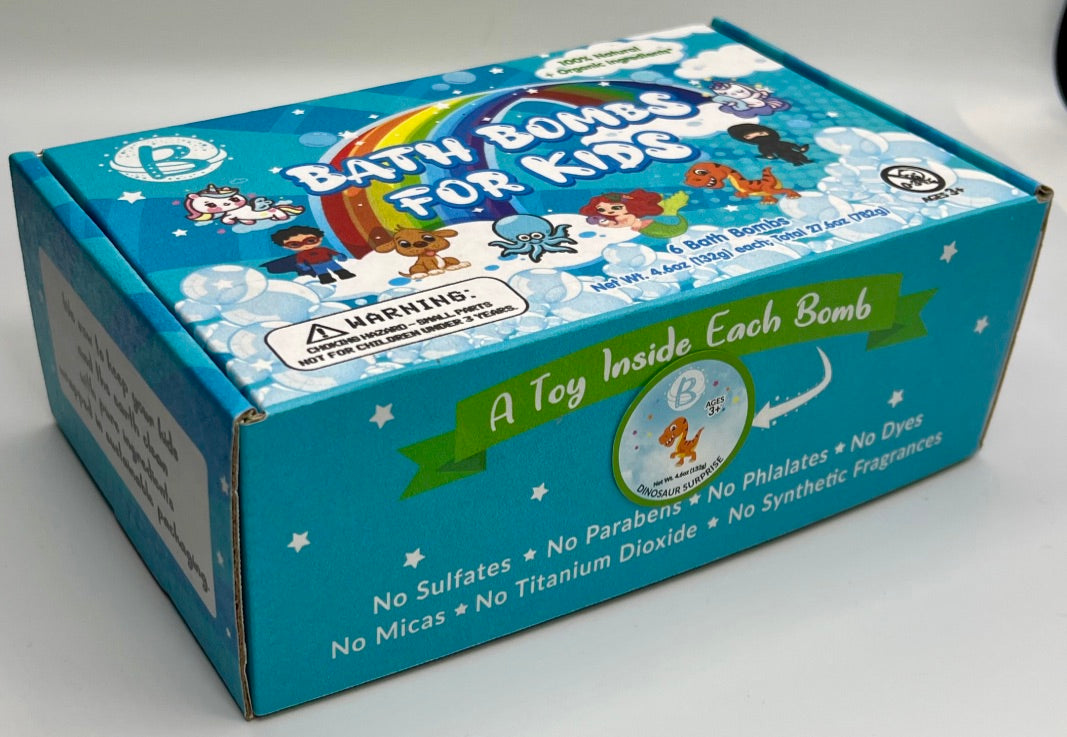 natural bath bombs for kids with toy dinosaur surprise inside for sensitive skin