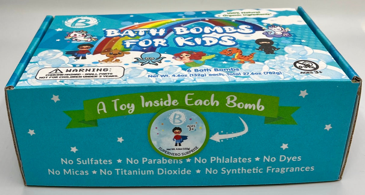 natural bath bombs for kids with toy superhero surprise inside for sensitive skin