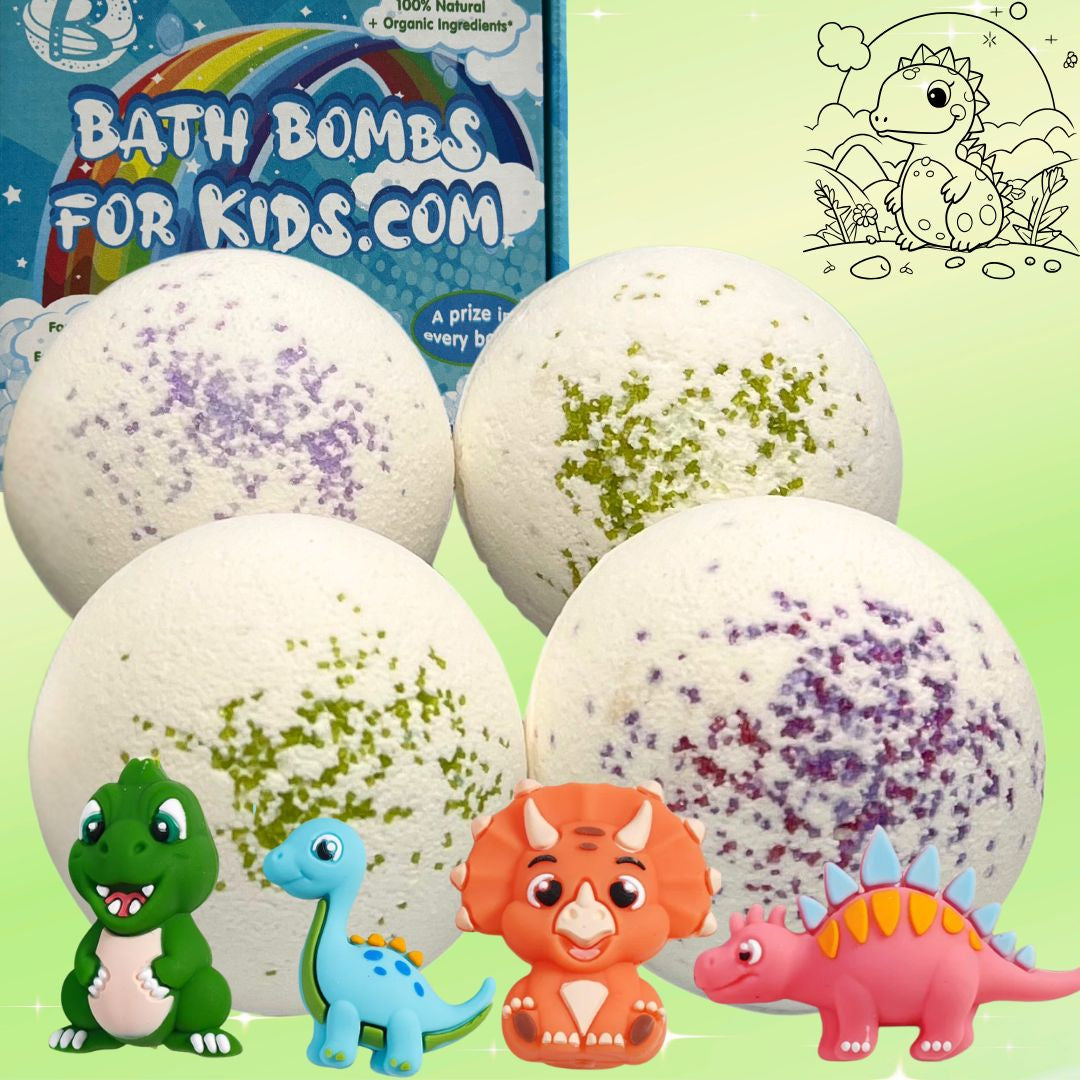 All-Natural Jumbo Bath Bombs for Kids with Surprise Dinosaur Toys Inside