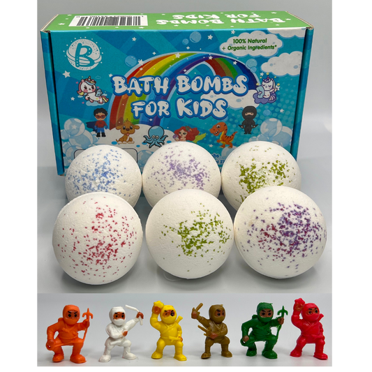 natural bath bombs for kids with toy ninja surprise inside