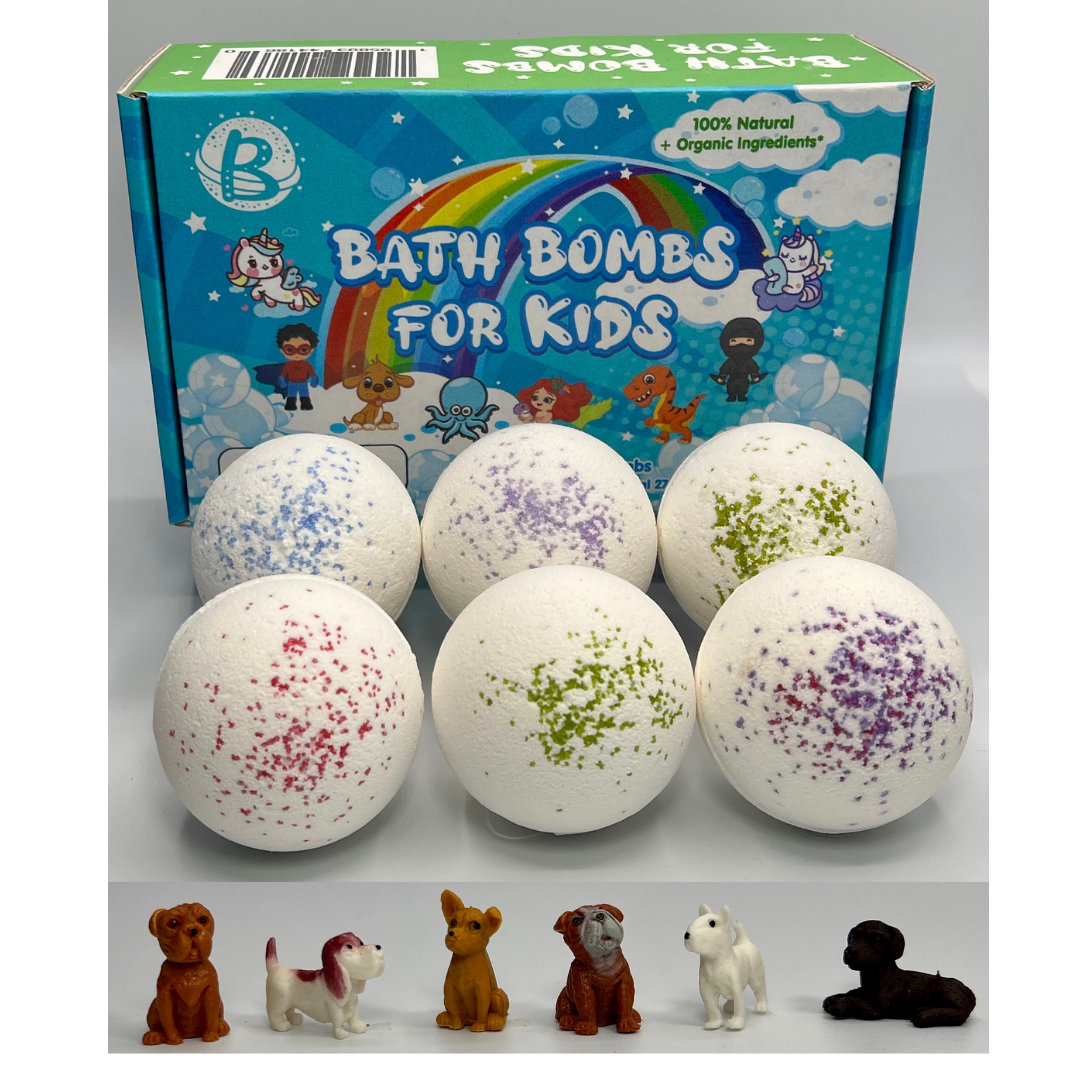 natural bath bombs for kids with toy puppy surprise inside